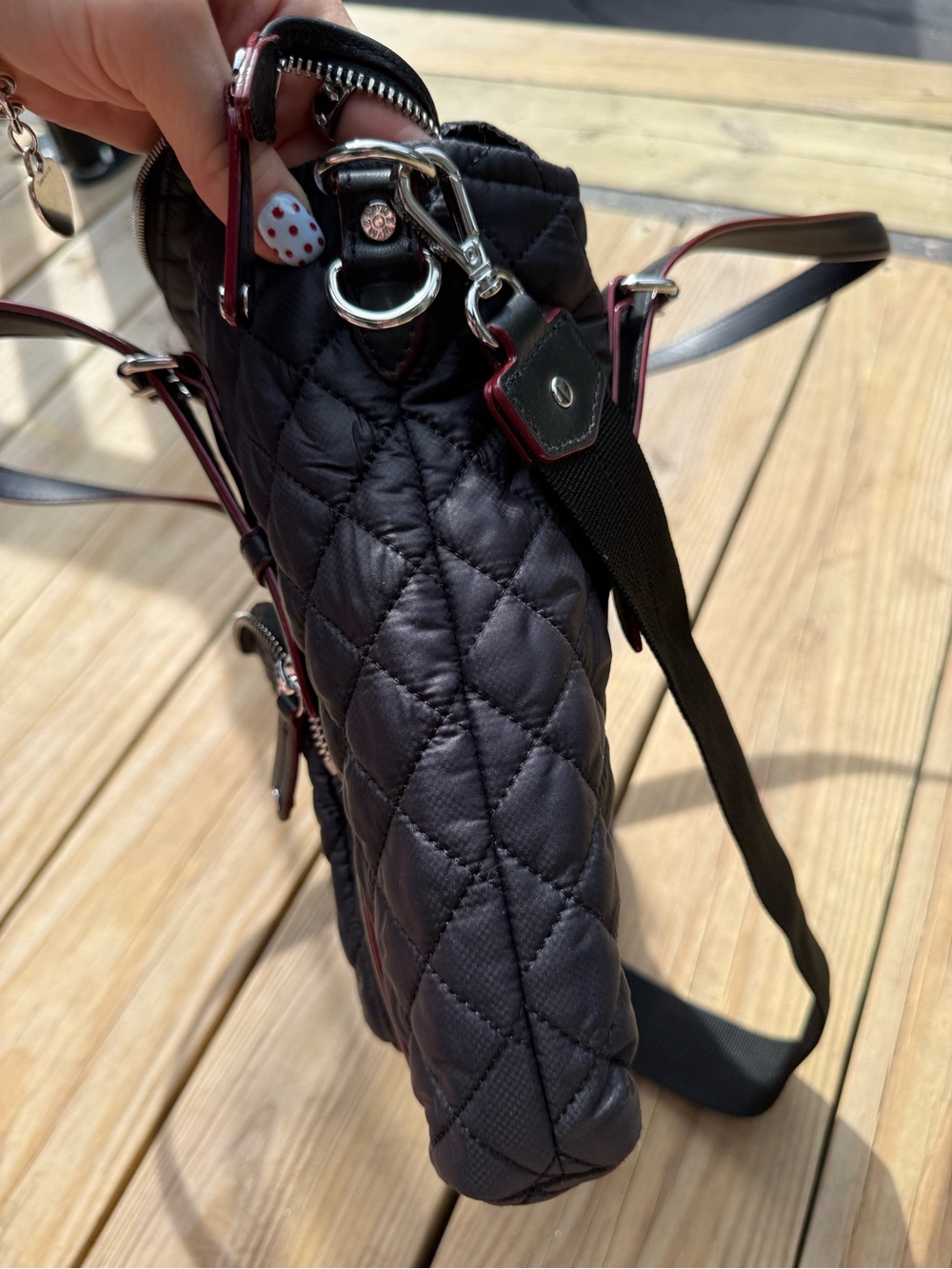 MZ Wallace Quilted Black Tote with Red Trim - Picture 8 of 9
